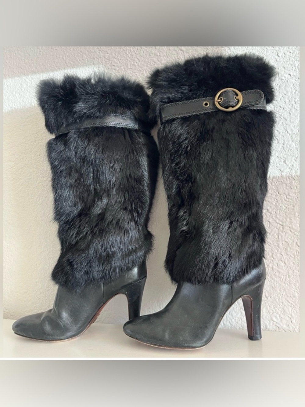 FRYE leather & faux fur AVA black boots -6.5
